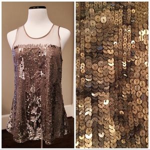 Parker Metallic Sequin Tank with Sheer Upper Small